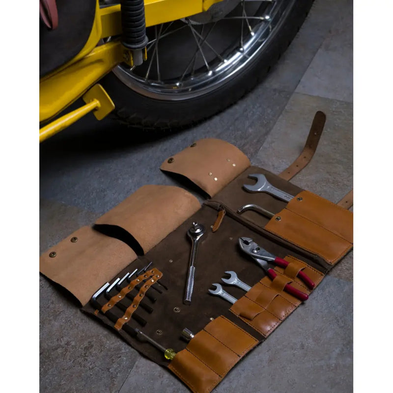 Rotolo porta attrezzi in pelle per moto Trip Machine