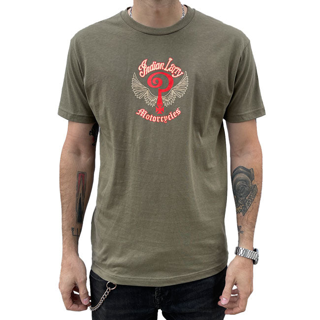 Indian Maglietta Larry Military Green Logo