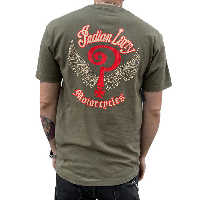 Indian Maglietta Larry Military Green Logo