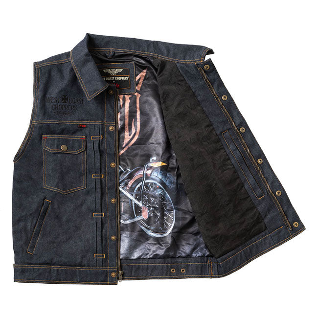 West Coast Choppers x 13 1/2 Gilet da moto Dominator RAW Denim