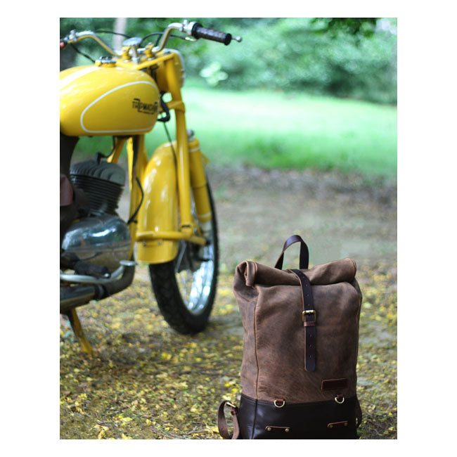 Trip Machine Borsa da moto / zaino in pelle vintage da 15 litri