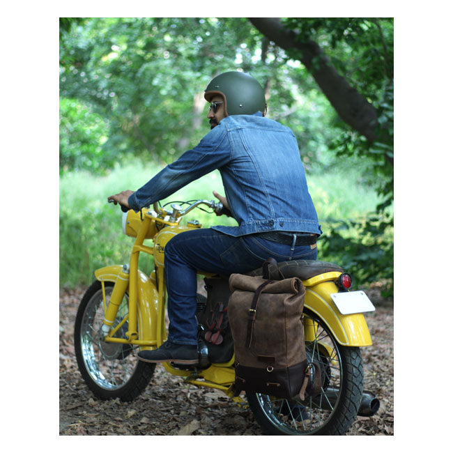 Trip Machine Borsa da moto / zaino in pelle vintage da 15 litri