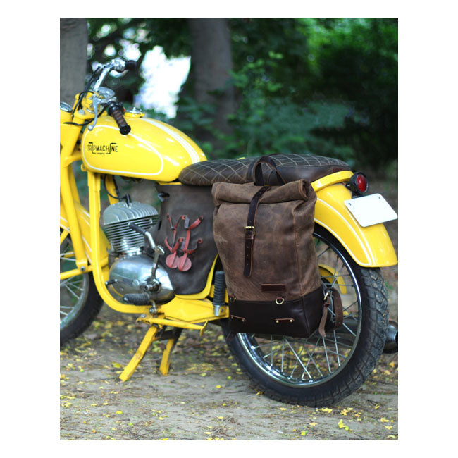 Trip Machine Borsa da moto / zaino in pelle vintage da 15 litri