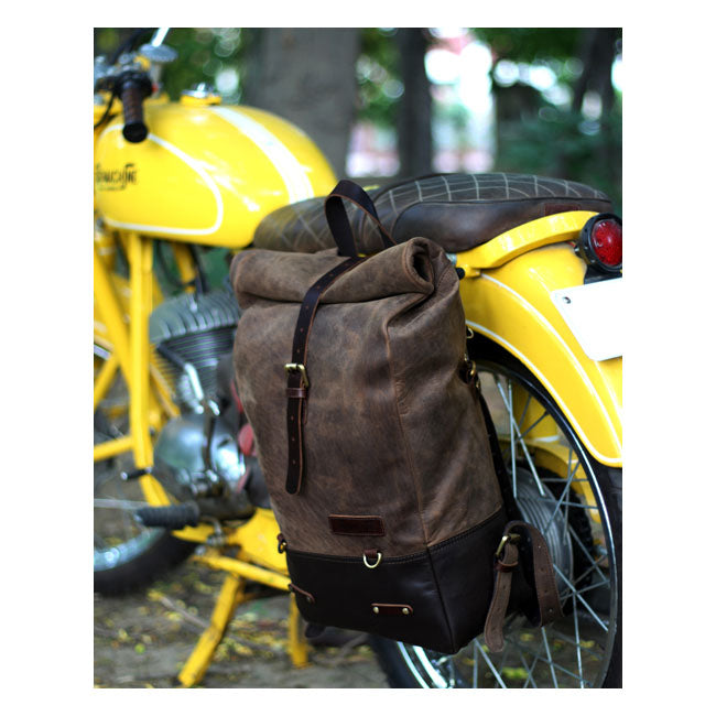Trip Machine Borsa da moto / zaino in pelle vintage da 15 litri