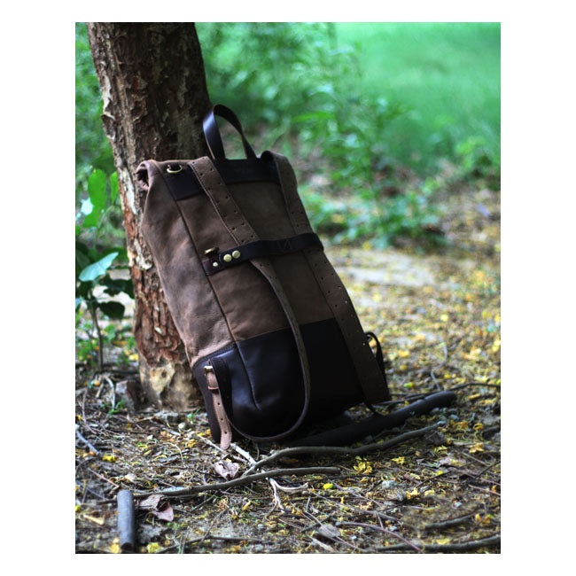 Trip Machine Borsa da moto / zaino in pelle vintage da 15 litri