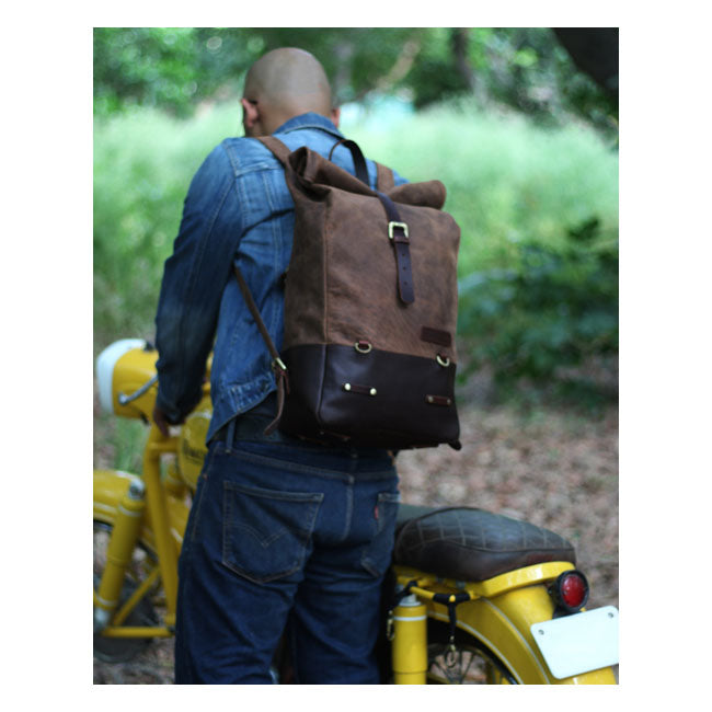 Trip Machine Borsa da moto / zaino in pelle vintage da 15 litri