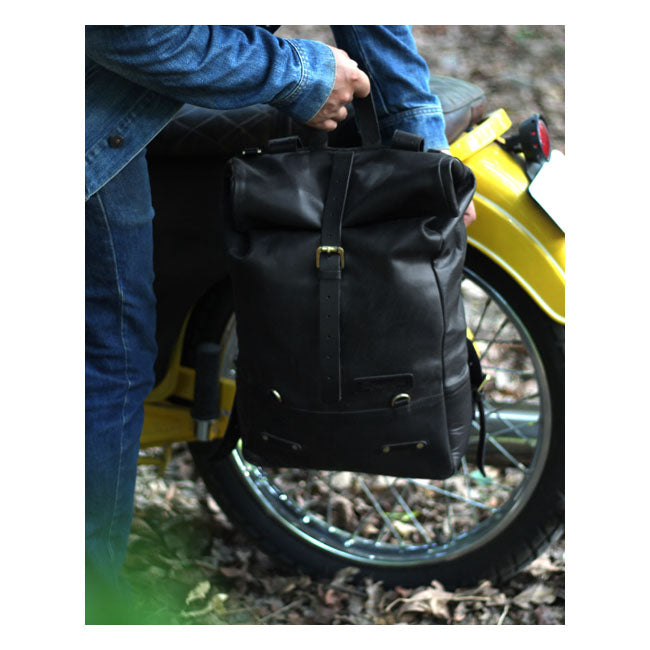 Trip Machine Borsa da moto / zaino in pelle vintage da 15 litri