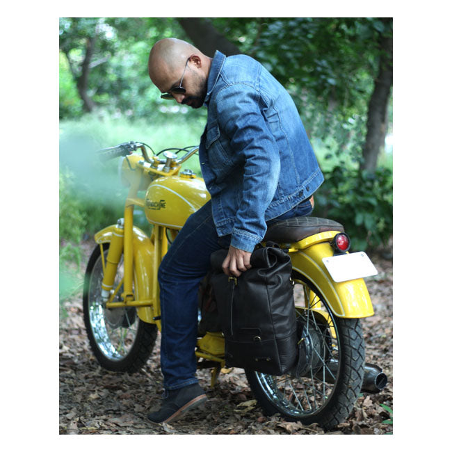 Trip Machine Borsa da moto / zaino in pelle vintage da 15 litri