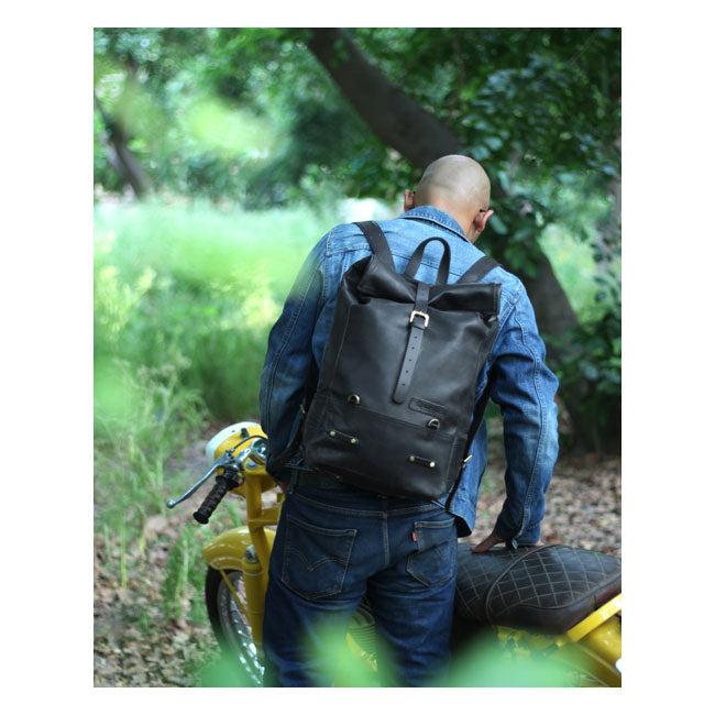 Trip Machine Borsa da moto / zaino in pelle vintage da 15 litri