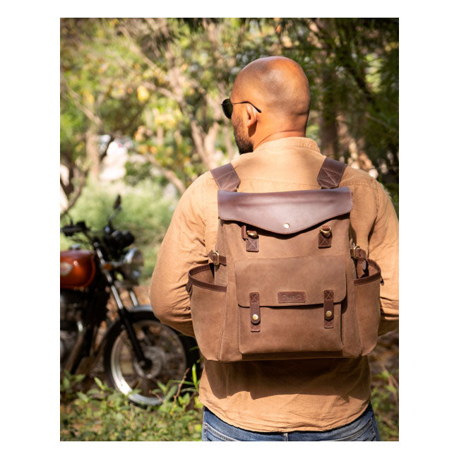 Borsa da moto / zaino Trip Machine Vintage Leather Outlander in pelle vintage