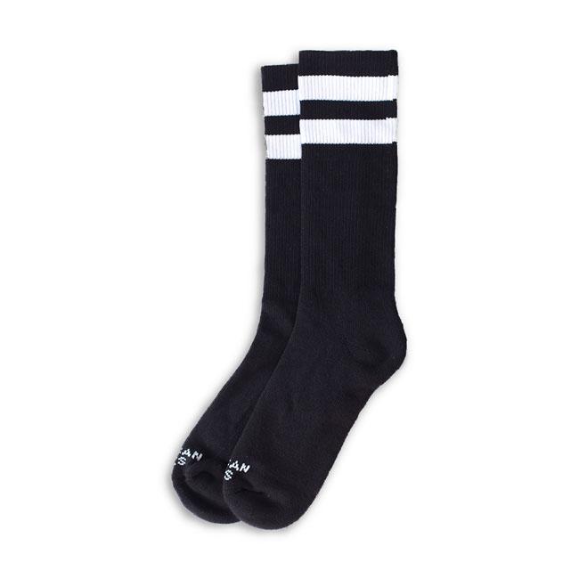 American Socks Mid High Back In Black I Double White Stripe