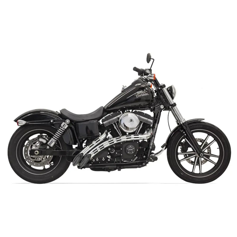 Bassani Sweeper Radial Exhaust System for Harley 91-17 Dyna / Black with chrome slotted heat shields  - Customhoj
