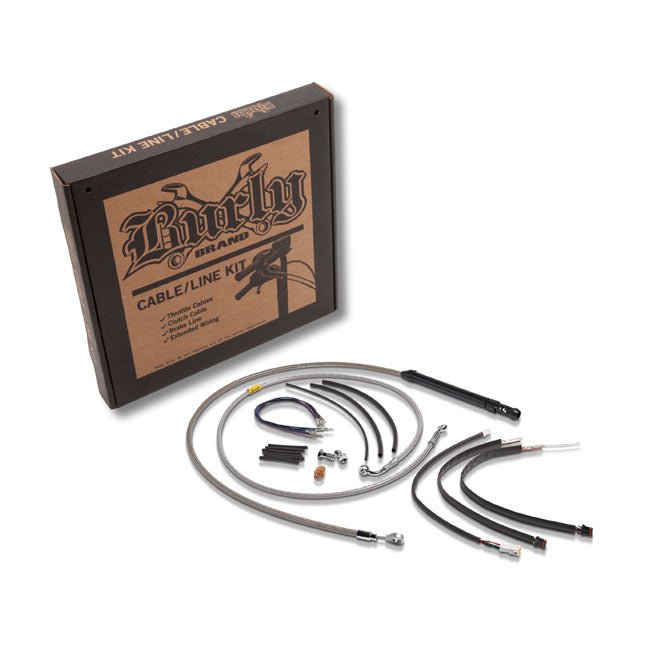 Burly Apehanger Cable/Line Kit for Softail 18-20 FLDE; 18-20 FLFB; 18-21 FLFBS; 18-21 FLHC; 18-21 FLHCS; 18-21 FLSL. (ABS models) / Braided Stainless Steel / 14"