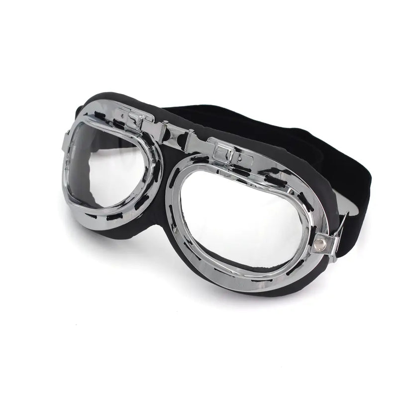 Cavalero Custom Classic Vintage Motorcycle Goggles Chrome / Clear