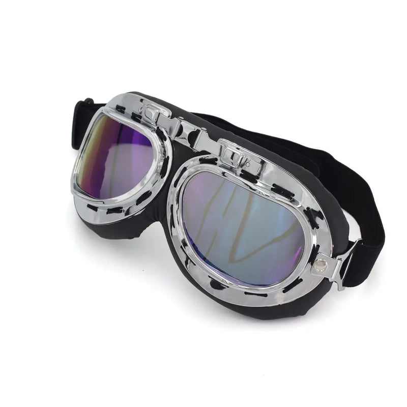 Cavalero Custom Classic Vintage Motorcycle Goggles Chrome / Iridium