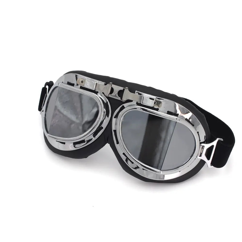 Cavalero Jet Classic Vintage Motorcycle Goggles Chrome / Silver