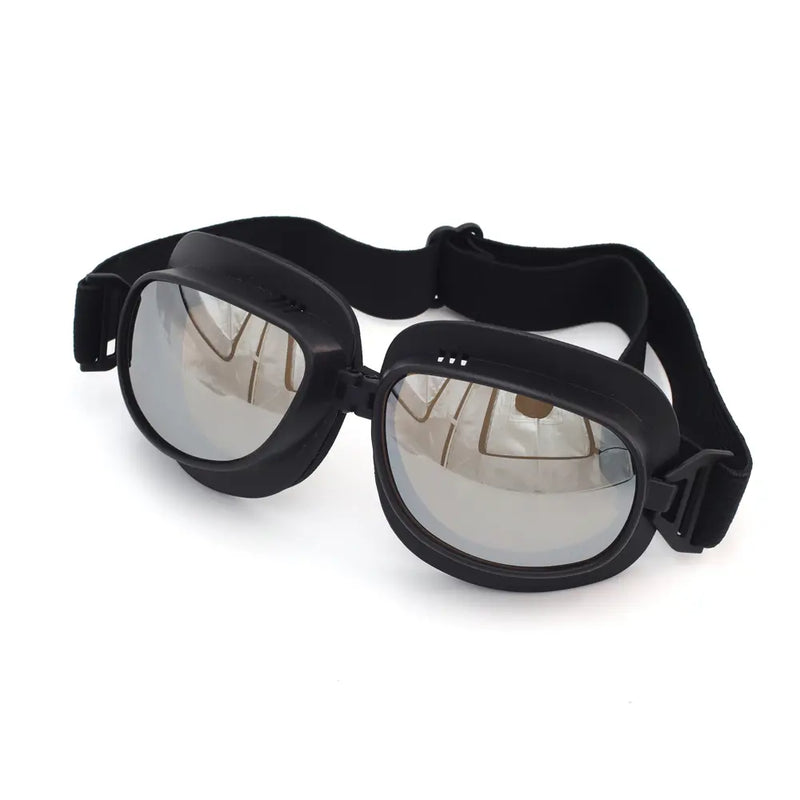 Cavalero Old School Classic Vintage Motorcycle Goggles Black / Silver