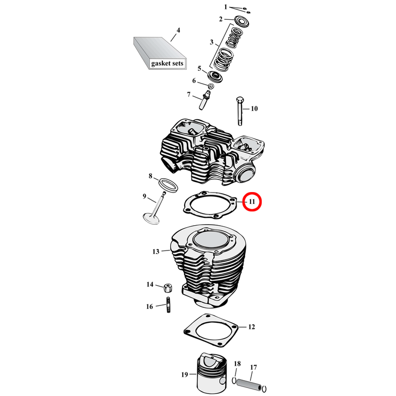 Cylinder Parts Diagram Exploded View for 57-85 Harley Sportster