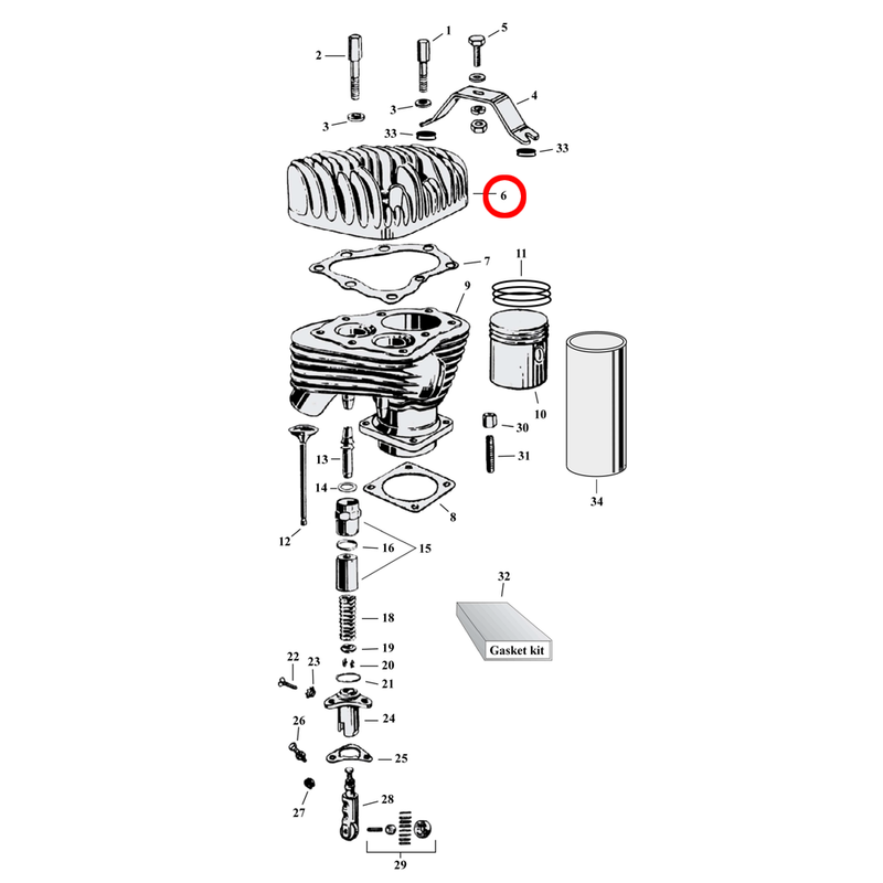 Cylinder Parts Diagram Exploded View for Harley 45" Flathead