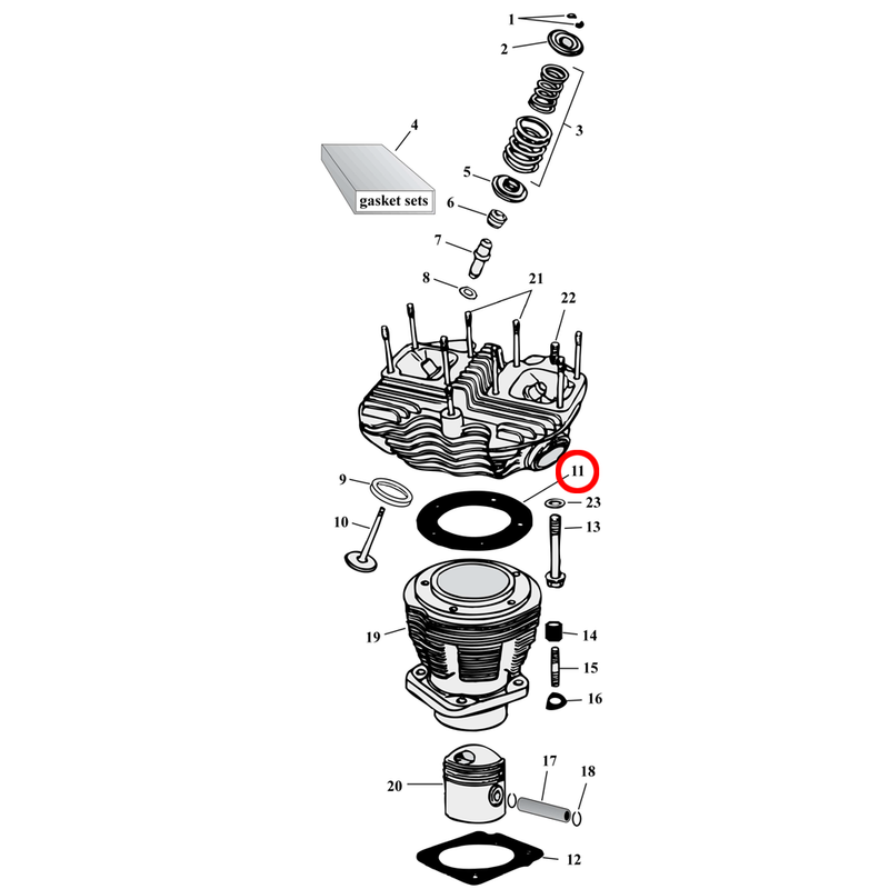 Cylinder Parts Diagram Exploded View for Harley Shovelhead 11) 66-84 Shovelhead. James .045" coated paper head gasket. Replaces OEM: 16770-66A