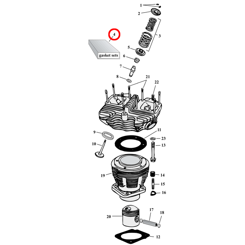 Cylinder Parts Diagram Exploded View for Harley Shovelhead