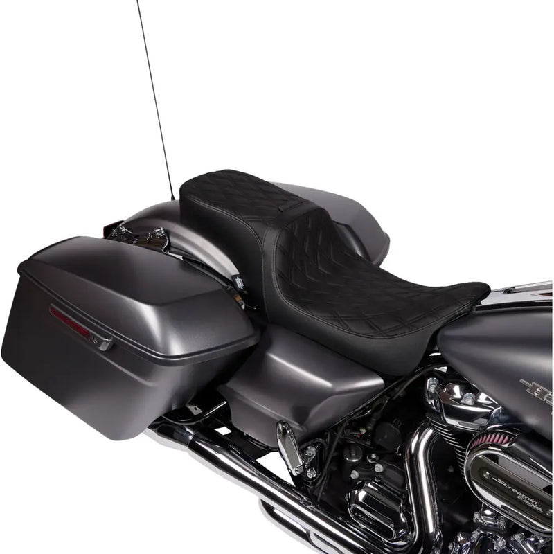Drag Specialties Performance Predator 2-Up Backrest Receptible Seat for Harley 08-25 Touring (excl. 23-25 CVO; 24-25 Road Glide / Street Glide) / Double Diamond Black  - Customhoj