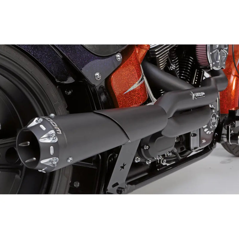 Freedom Performance American Outlaw High 2-into-1 Exhaust for Harley 86-17 Softail (excl. Breakout / Rocker) / Black / Sculpted Black  - Customhoj