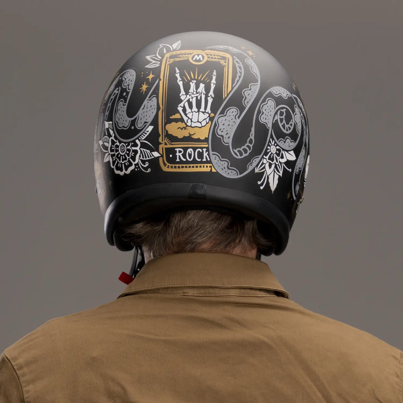 DMD Casco da moto aperto con grafica retrò