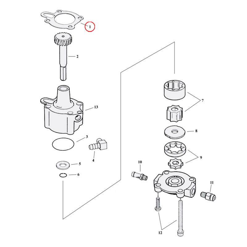 Oil Pump Parts Diagram Exploded View for 91-22 Harley Sportster 1) 91-22 XL. James gasket, body to case. Paper. Replaces OEM: 26495-89B