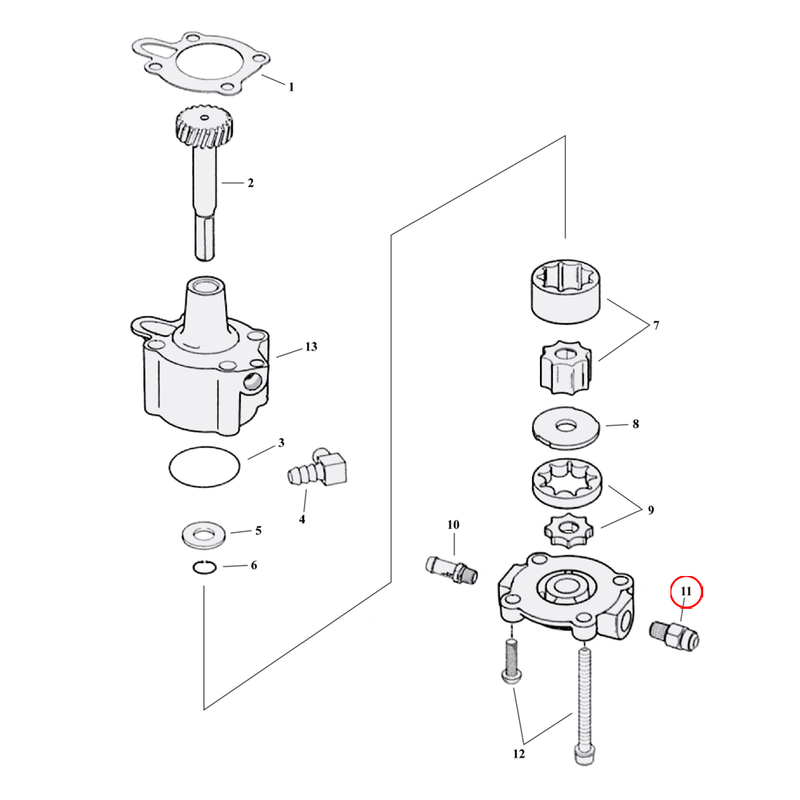 Oil Pump Parts Diagram Exploded View for 91-22 Harley Sportster 11) 91-22 XL. Chrome oil line fitting, rear. Replaces OEM: 63533-41A