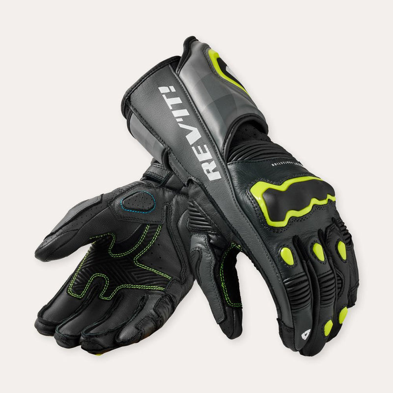 REV'IT! Quantum 3 Motorcycle Gloves Grey/Neon Yellow / S  - Customhoj