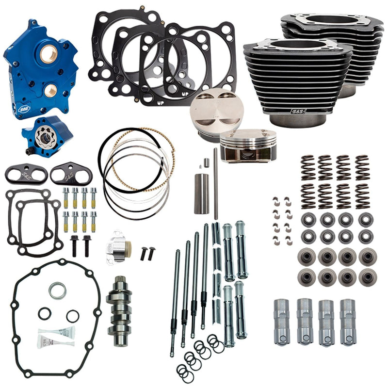 S&S 128" Power Package for Harley Milwaukee Eight 17-23 M8 Oil Cooled / Chain Drive Cam / Black Granite / Highlighted Fins