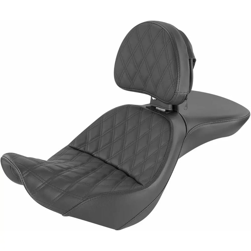 Saddlemen Explorer Touring Motorcycle Seat for Harley 07-17 Softail FLSTF / B / Lattice Stitch / With Backrest