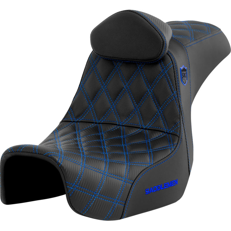 Saddlemen Pro SDC Performance Gripper Lattice Stitch Seat for Harley 06-17 Dyna / With backrest / Black / Blue  - Customhoj