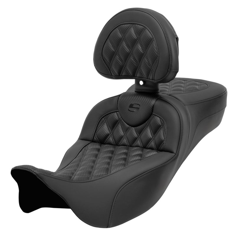 Saddlemen Roadsofa Extended Reach Lattice Stitch Seat for Harley 08-25 Touring (excl. 23-25 CVO; 24-25 Road Glide / Street Glide) / Carbon Fiber / Without heating / With backrest  - Customhoj