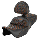 Saddlemen Roadsofa Honeycomb Seat for Harley 08-25 Touring (excl. 23-25 CVO; 24-25 Road Glide / Street Glide) / Black / Orange / Without heating / With backrest  - Customhoj