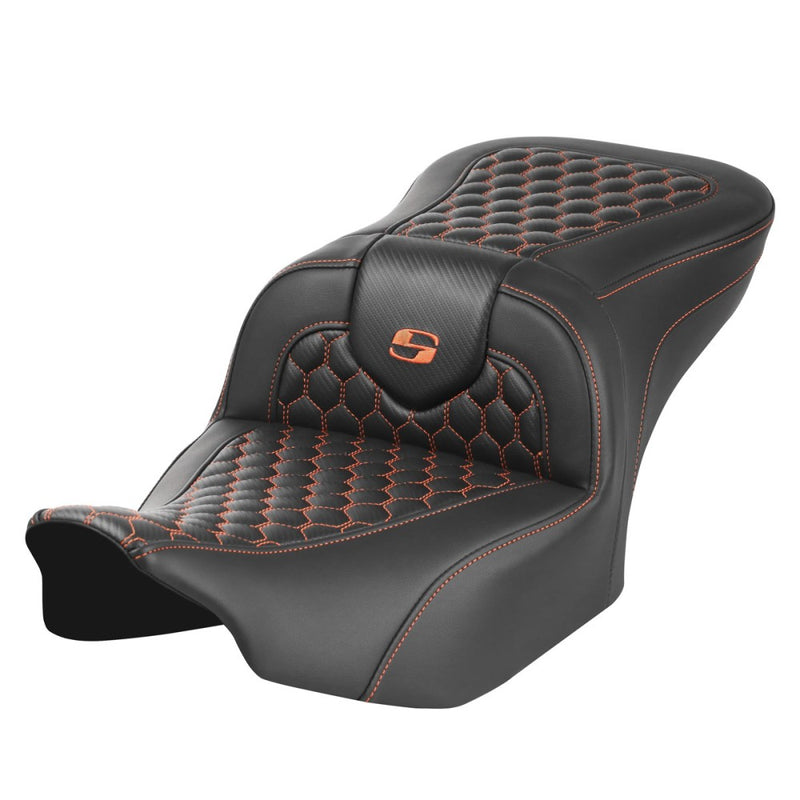 Saddlemen Roadsofa Honeycomb Seat for Harley 24-25 Touring Road Glide / Street Glide / Black / Orange / Without heating / Without backrest  - Customhoj