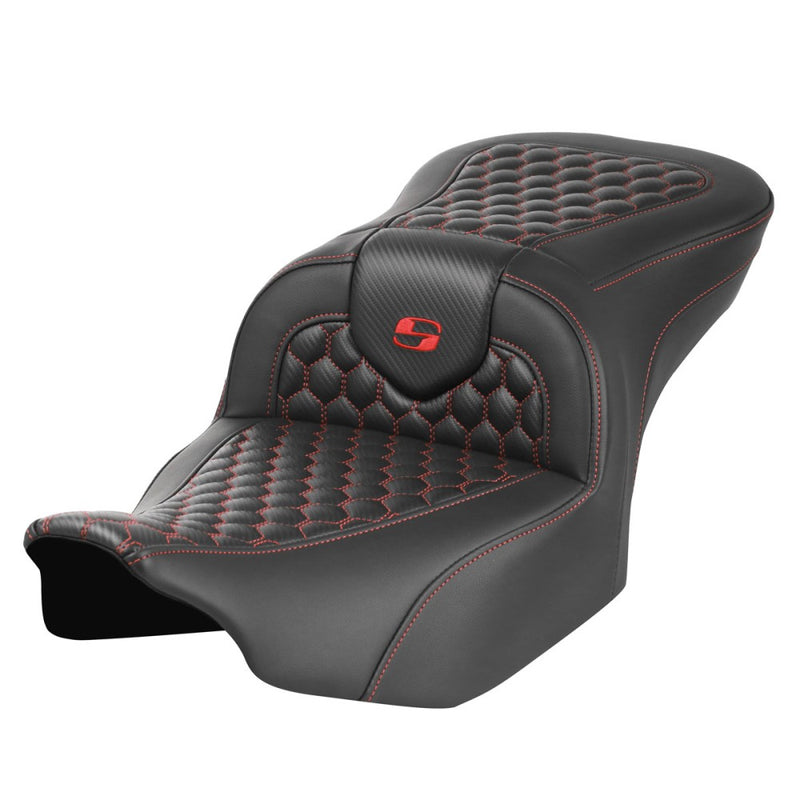 Saddlemen Roadsofa Honeycomb Seat for Harley 24-25 Touring Road Glide / Street Glide / Black / Red / Without heating / Without backrest  - Customhoj