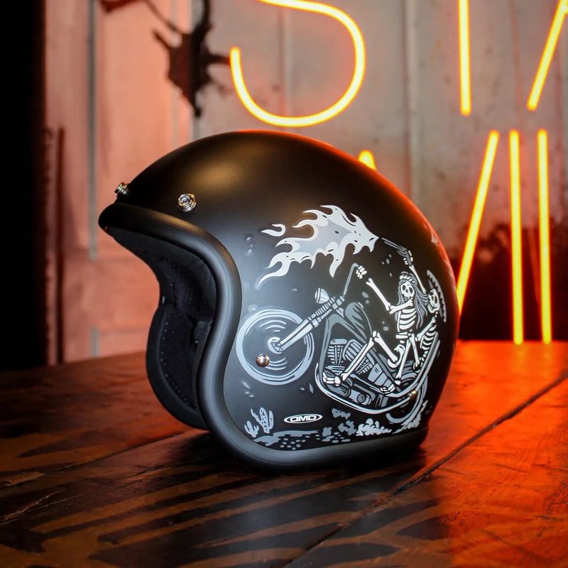 DMD Casco da moto aperto con grafica retrò