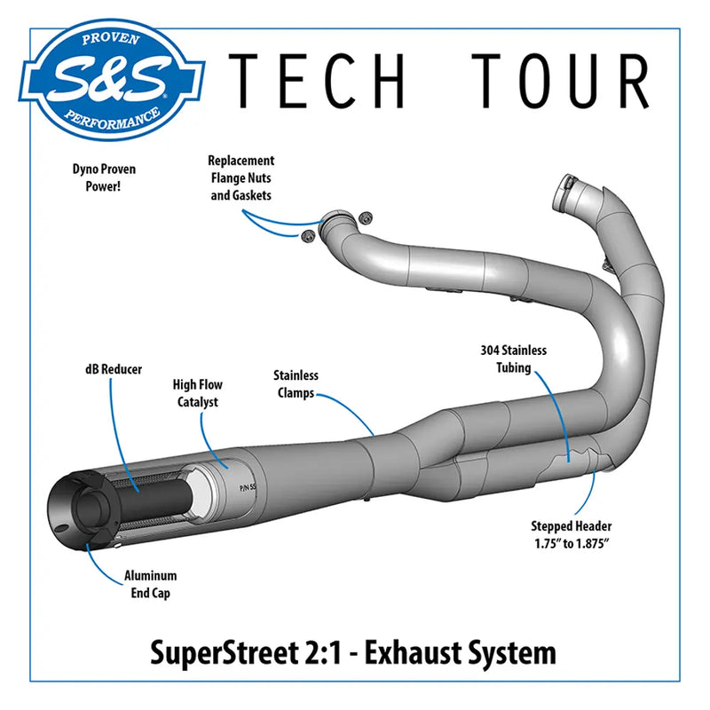 S&S Sistema di scarico SuperStreet 2-into-1 per Harley