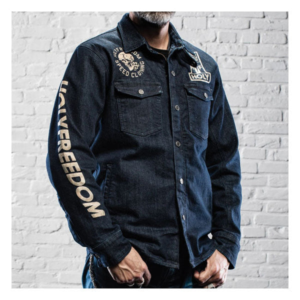 HOLY FREEDOM Jacka med skydd Holy Freedom Genoa Stampato Jacka Denim Customhoj